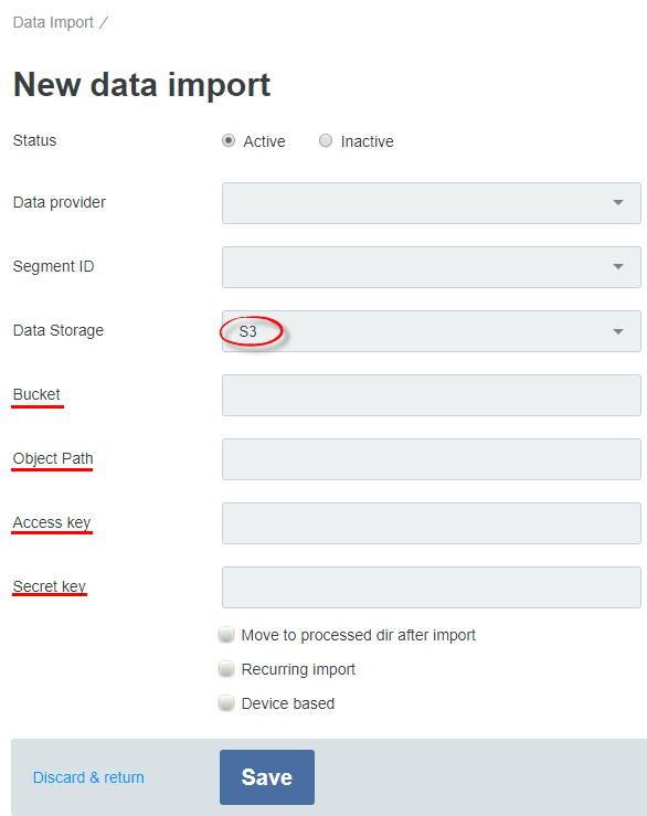 New data import - Select S3