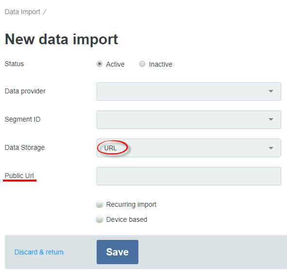 New data import - Select URL