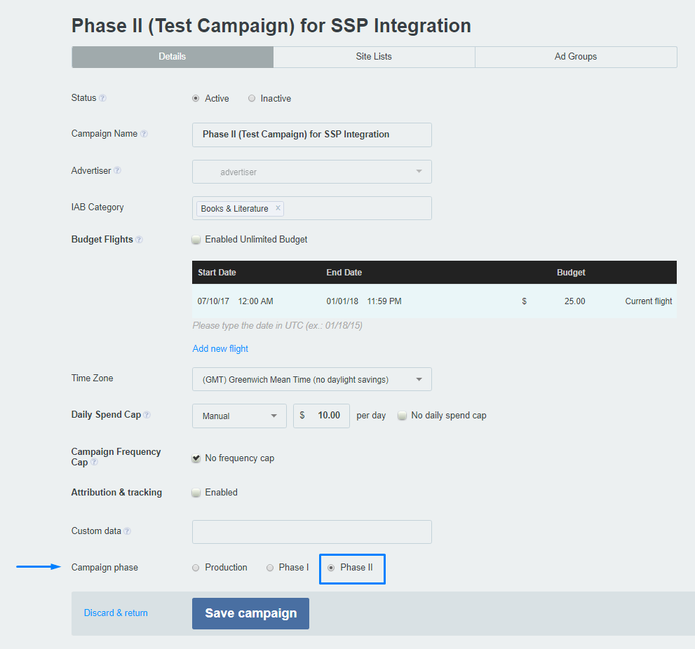 Phase II (Test Campaign) for SSP Integration